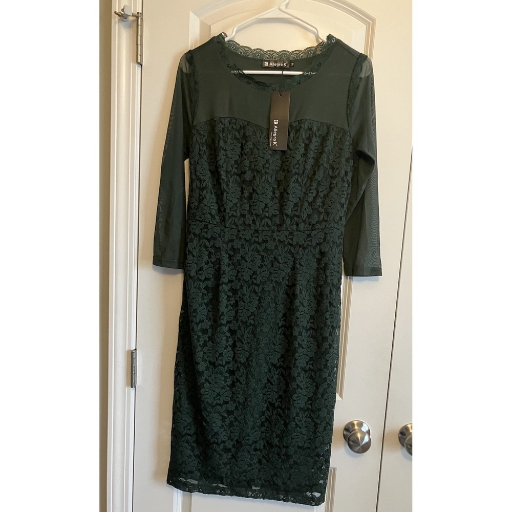Allegra K Lace Dress Women Size M Emerald Green NWT Formal Long Sleeve Pullover